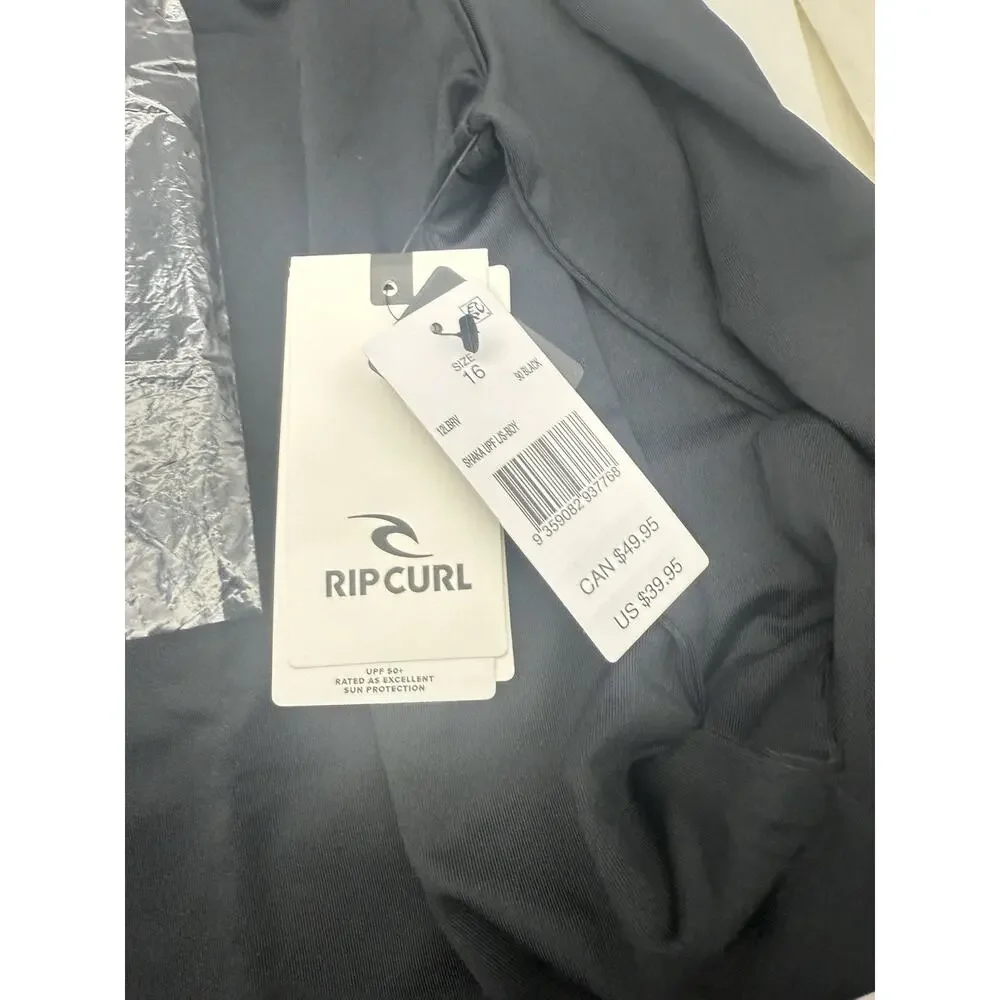 Rip Curl Hawaii Long Sleeve Rash Guard Tshirt Youth Size 16/XL Black UPF 50 READ
